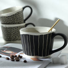 Taza de café de cerámica Retro de estilo japonés, taza de leche de desayuno de rayas negras simples, taza de té de flores de la tarde moderna para el hogar, 300ml individual 2024 - compra barato