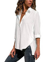 Sexy V Neck Chiffon Shirts Womens Fashion Long Sleeve Irregular Blouses Solid Color Turn-Down Collar Shirts 2024 - buy cheap