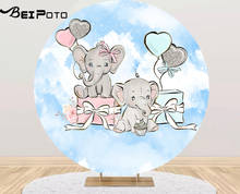 Gênero revelar banner decoração menina ou menino elefante pano de fundo azul e rosa festa redonda cilindro cobre YY-498 2024 - compre barato
