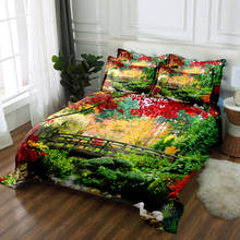 Conjunto de cama de casal king/queen 3d, capa de roupa de cama em linho da califórnia, tamanho king/fronha, paisagem verde 2024 - compre barato