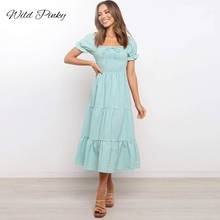 WildPinky 2021 Новое летнее милое длинное платье, женское клетчатое платье с квадратным воротником, праздничное платье с пышными рукавами, женское повседневное пляжное платье 2024 - купить недорого