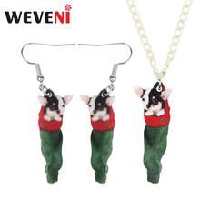 WEVENI-Conjunto de joyería de perro Chihuahua para mujer, Niña y niño adolescente, calcetín de Navidad acrílico, collar, pendientes, joyería Animal, regalo de decoración 2024 - compra barato