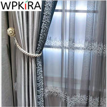 High-end Sequins Pearls Embroidered Tulle Curtain For Living Room Nordic Grey Sheer Voile Window Screen Luxurious European M232H 2024 - buy cheap