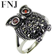 FNJ 925 Silver Ring Animal Owl Red Zircon New Fashion Original S925 Sterling Silver Rings for Women Jewelry Adjustable Size 2024 - buy cheap