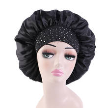Big Size Satin Silky Bonnet Women Beauty Drill Solid Night Sleep Cap Hats Black Turban Headwrap Hair Care Bonnet For Women 2024 - buy cheap