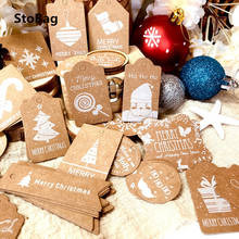 StoBag-etiquetas de papel Kraft de Navidad para envolver regalos de Feliz Año Nuevo, suministros para fiestas, decoración, tarjetas de papel, 50 Uds. 2024 - compra barato