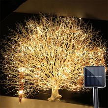 Fio de luz solar de cobre, 2x10m, led, cordão de luz para árvores, videiras, ramos, luz para jardim, cachoeira, gelo 2024 - compre barato