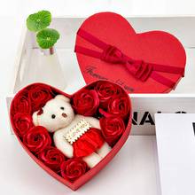 Caja de regalo de oso con flores rosas para mujer, regalos de Navidad, cumpleaños, boda, regalo de San Valentín, decoración Artificial, 10 Uds. 2024 - compra barato