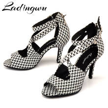 Ladingwu Black and White Plaid texture Suede Dancing Shoes For Women Latin Dance Shoes Women's Salsa Dance Shoes 2022 - buy cheap