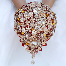 Ramos de novia rojos, broche de cristal brillante, ramo de novia de dama de honor, ramo de diamantes hecho a mano, accesorios de matrimonio W2020G 2024 - compra barato