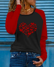 Camiseta feminina estampada de coração, camiseta casual de manga longa com gola redonda para o dia dos namorados, primavera e outono, 2021 2024 - compre barato