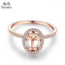 Anillo de plata de primera ley con diamantes naturales para mujer, sortija, plata esterlina 18K, oro rosa, ovalado, 8x6mm 2024 - compra barato