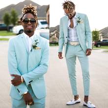 Mint Green Men's Suits Slim Fit Two Pieces Beach Groomsmen Wedding Tuxedos For Men Peaked Lapel Formal Prom Suit (Jacket+Pants) 2024 - buy cheap