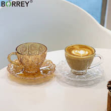 BORREY Coffee Mug Glass Cup With Saucer Milk Tea Cup 3D  Embossed Glass Mug Office Drinkware Water Beer Cocktail Glass Teacup 2024 - buy cheap