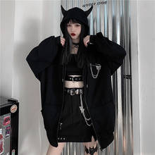 Sweatshirt Autumn Fashion Women Hoodie Vintage Long Sleeve Zip-up Women Black Top Korean Ins Dark Devil Print Loose Black Jacket 2024 - buy cheap