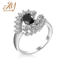 Anillos yuzuk blcak zircão real 925, anel de prata esterlina vintage para mulheres, joia fina de marca de noivado 2024 - compre barato