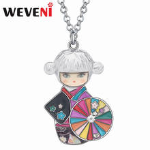 WEVENI Цветочная эмалированная японская кукла из сплава ожерелье милая девушка кулон ювелирные изделия для женщин девочек модный милый подарок аксессуары вечерние 2024 - купить недорого