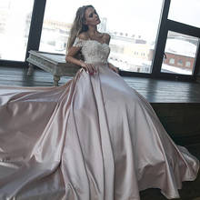 Off Shoulder Elegant Satin A-line Champagne Wedding Dresses Romantic Formal Long Train Bride Dress Vestido De Novia 2024 - buy cheap