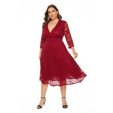 red v neck elegant lace cocktail dress tea length a line 3/4 sleeves night club party formal women cocktail dresses 2024 - buy cheap