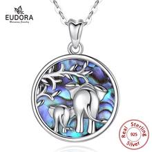 Eudora 925 Sterling Silver Elephant Mother Baby Tree Pendant Necklace with Mother of Pearl Animal Blue Fine Jewelry for Women 2024 - buy cheap