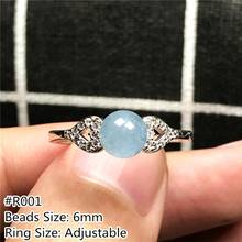 6mm Top Natural Ocean Blue Aquamarine Ring For Woman Lady Man Crystal Round Beads Silver Gemstone Adjustable Ring Jewelry AAAAA 2024 - buy cheap