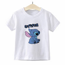 Disney camiseta lilo e stitch de desenhos animados, blusa de menina para o verão, casual, pulôver de manga curta, camiseta da moda de hip hop para bebês 2024 - compre barato