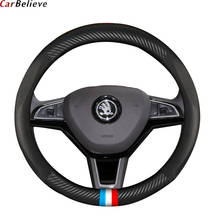 Genuine Leather car steering wheel cover For skoda superb 2 3 octavia 2 a5 fabia 1 karoq rapid yeti Kodiaq steering wheel 2024 - buy cheap