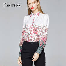 Blusa de manga larga abombada para mujer, camisa elegante con estampado de flores rosas para oficina, primavera y otoño, 2021 2024 - compra barato