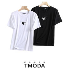 TMODA1261-Camiseta de manga corta con cuello redondo para mujer, blusa blanca y negra con bordado de patrón de amor, Tops informales para mujer 2021 2024 - compra barato