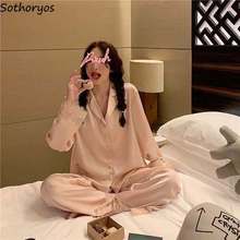 Conjuntos femininos de pijama patchwork renda gola v manga comprida listrado estilo coreano moda primavera 2024 - compre barato