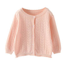 Демисезонный Кардиган для девочек, повседневный ажурный свитер, тонкие вязаные свитера для маленьких девочек, куртка, BC538 2024 - купить недорого