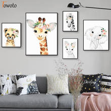 Pintura em tela minimalista de animais aquarela bebê girafa zebra poster nórdico para berçário arte de parede imagens decoração de quarto de criança 2024 - compre barato