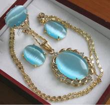 Frete grátis atacado nobre 13*18mm céu azul opala anel (#6,7,8,9) brincos & pingente moda conjunto de jóias 2024 - compre barato