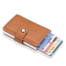 New Hasp Men Credit Card Holder RFID Blocking PU Leather Automatic Business ID Card Holder Aluminum Metal Wallet Purse for Cards 2024 - купить недорого