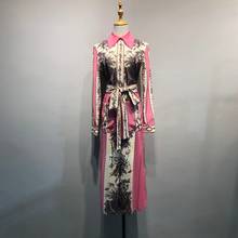 Женское шелковое платье с длинным рукавом, элегантное дизайнерское платье в европейском стиле с принтом, весна 2021 2024 - купить недорого
