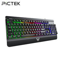 Игровая клавиатура PICTEK PC268, проводная USB мембранная клавиатура с RGB подсветкой, с подставкой для запястья, 104, колпачки для ПК, компьютера, русская наклейка 2024 - купить недорого