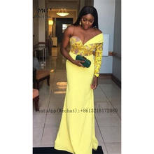 Женское атласное платье-Русалка, желтое платье для выпускного вечера с кружевной аппликацией, эластичное платье на одно плечо, 2021 2024 - купить недорого