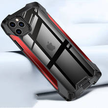 Противоударный металлический чехол для Iphone 11 Pro Max, прозрачная задняя Мягкая силиконовая подушка безопасности, бампер, роскошный простой чехол для Iphone 12 Pro 2024 - купить недорого