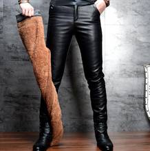 Calça masculina de couro grosso, plus de veludo, pé, moda inverno, motocicleta, pu, para homens, personalidade, cinza, preto 2024 - compre barato