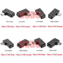 Mini USB / Micro USB para teléfono móvil, adaptador macho a hembra, enchufe, convertidor USB 2,0, color negro, codo de 90 grados 2024 - compra barato