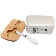 Nordic Ceramic Butter Box Wood Cover with Knife Butter Sealing Plate Storage Tray Dish Cheese Kitchen Food Container Butter Dish 2024 - buy cheap