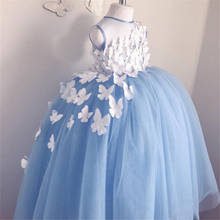 light blue Flower Girl Dresses sleeveless Fluffy Tulle Bow Applique Girls Pageant Dresses Holy Communion Birthday Party Dresses 2024 - buy cheap
