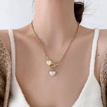 Minar Sweet White Pearl Love Heart Pendant Necklaces for Women Gold Color Chunky Link Chain Toggle Clasp Necklace Party Jewelry 2024 - buy cheap