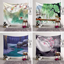 Chinese Landscape Painting Wall Hanging Tapestry Boho Dorm Decor Mountain River View Hippie Tapestry Sleeping Mat Beach Towel 2024 - buy cheap