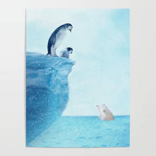 Pintura en lienzo con estampado en HD de pingüinos, oso Polar, Animal, decoración del hogar, arte de pared, póster de mar azul para sala de estar, imagen Modular enmarcada 2024 - compra barato