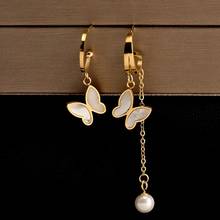 Stainless Steel Shell Butterfly Earrings Fashion Catwalk Stud Earrings for Women korean Pearl Tassel Earings Brand Jewelry Z049 2024 - buy cheap