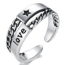 Black Star Love Punk Vintage Stackable Adjustable Thai Silver Color Finger Ring For Women Mens Korean Tibetan Jewelry S-R2196 2024 - buy cheap