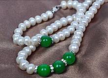 Collar de perlas blancas cultivadas en agua dulce, pulseras + esmeralda de 8mm, 18 pulgadas, 7-8mm 2024 - compra barato