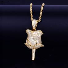 Gold Silver Flower Petals Necklace & Pendant With Rope Chain Silver Color Iced Cubic Zircon Men's Hip Hop Jewelry For Gifts 2019 2024 - buy cheap