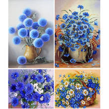 Алмазная 5D картина «сделай сам», Набор для вышивки крестиком из синего василькового цветка, мозаика с цветами, картина Стразы для декора 2024 - купить недорого